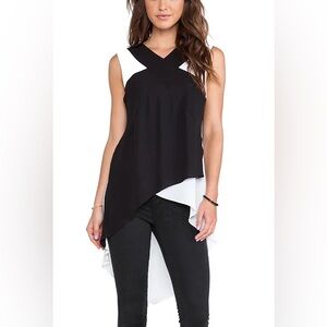 BCBGMaxAzria Veronica Sleeveless Black and White Asymmetrical Top Size Small